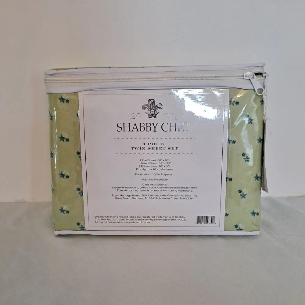 Shabby Chic Rachel Ashwell 4 piece TWIN Sheet Set Green Floral